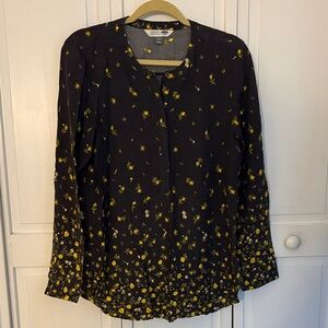 Old Navy Black Blouse with Yellow Floral Print